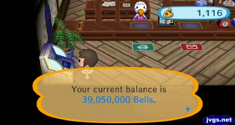 Your current balance is 39,050,000 bells.