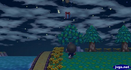 Shooting down a balloon present in Animal Crossing: City Folk.