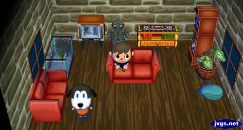 The inside of Walker's house in Animal Crossing: City Folk.