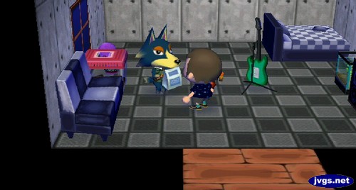 Wolfgang prepares to take some medicine in Animal Crossing: City Folk (ACCF) for Nintendo Wii.