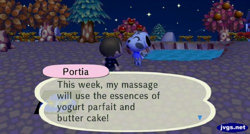 Portia: This week, my massage will use the essences of yogurt parfait and butter cake!