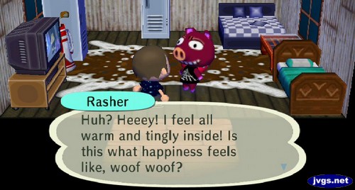Rasher: Huh? Heeey! I feel all warm and tingly inside! Is this waht happiness feels like, woof woof?