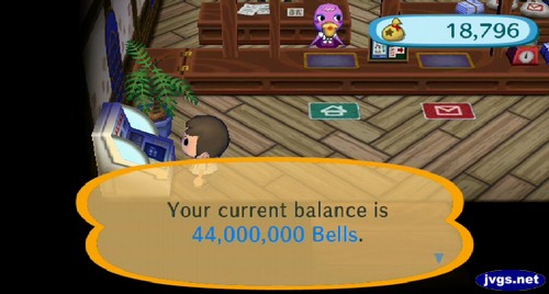 Your current balance is 44,000,000 bells.