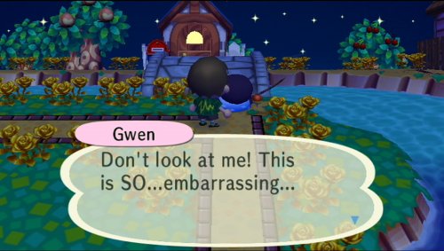 Gwen, in a pitfall: Don't look at me! This is SO...embarrassing...
