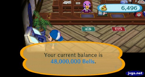 Your current balance is 48,000,000 bells.