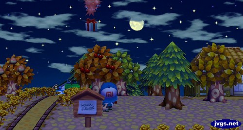 Shooting down a balloon present in Animal Crossing: City Folk.