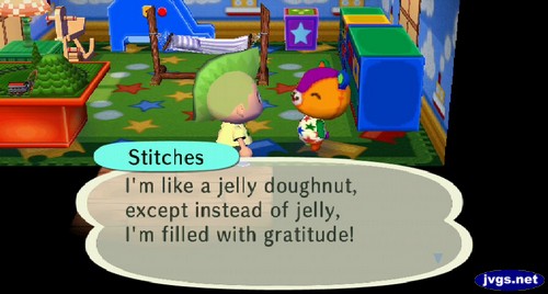 Stitches: I'm like a jelly doughnut, except instead of jelly, I'm filled with gratitude!