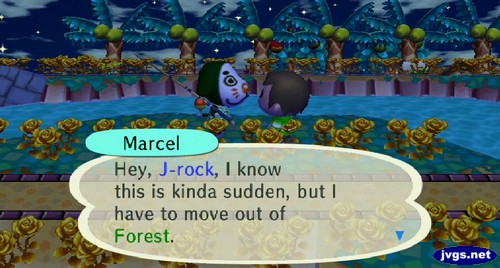 Marcel: Hey, J-rock, I know this is kinda sudden, but I have to move out of Forest.