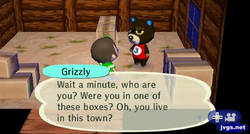 Grizzly: Wait a minute, who are you? Were you in one of these boxes? Oh, you live in this town?