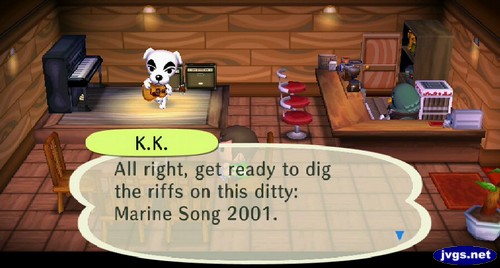K.K.: All right, get ready to dig the riffs on this ditty: Marine Song 2001.