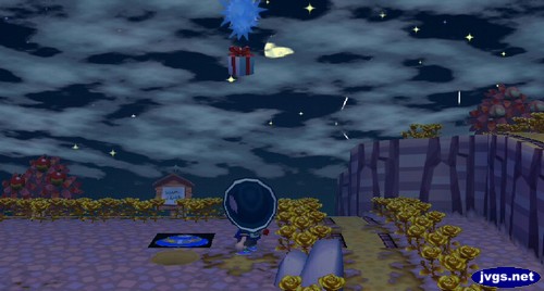 Shooting down a balloon present in Animal Crossing: City Folk.