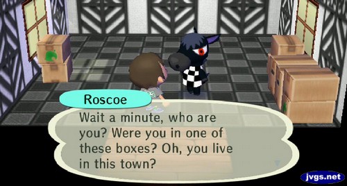 Roscoe: Wait a minute, who are you? Were you in one of these boxes? Oh, you live in this town?