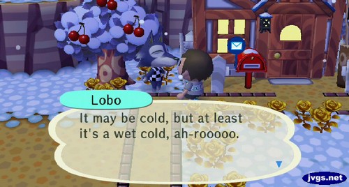 Lobo: It may be cold, but at least it's a wet cold, ah-rooooo.