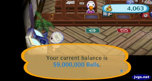 Your current balance is 59,000,000 bells.