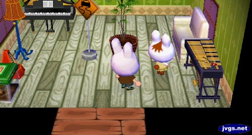 Me wearing a bunny hood while standing behind Gabi the bunny.