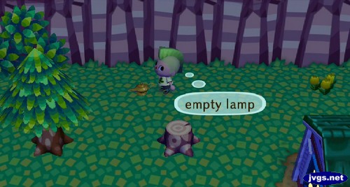 Wisp's lamp near a tree stump, next to Able Sisters.