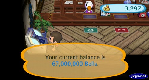 Your current balance is 67,000,000 bells.