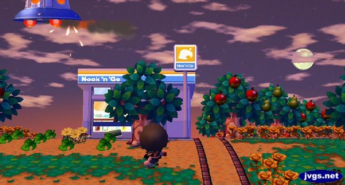 Shooting down Gulliver's UFO in front of Nook 'n' Go.