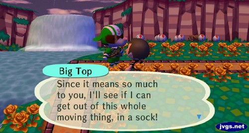 Big Top: Since it means so much to you, I'll see if I can get out of this whole moving thing, in a sock!