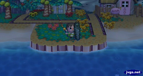 Catching a coelacanth in Animal Crossing: City Folk for Nintendo Wii.