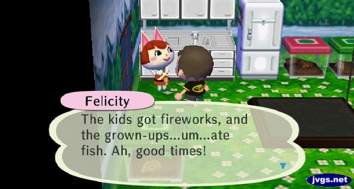 Felicity: The kids got fireworks, and the grown-ups...um...ate fish. Ah, good times!