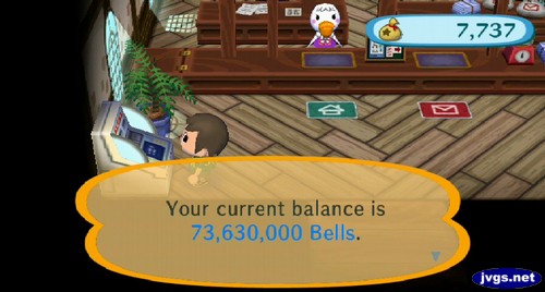 Your current balance is 73,630,000 bells.