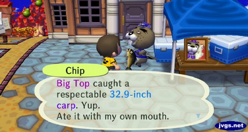 Chip: Big Top caught a respectable 32.9-inch carp. Yup. Ate it with my own mouth.