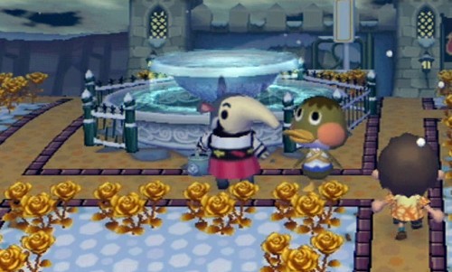 Antonio and Deena, perhaps on a date near the fountain.