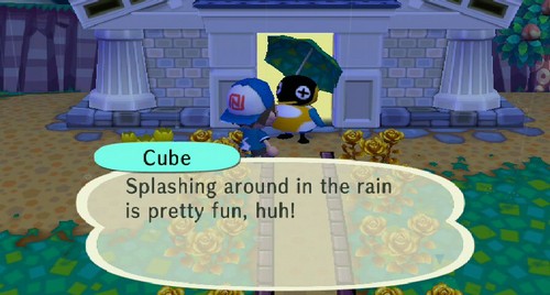 Cube: Splashing around in the rain is pretty fun, huh!