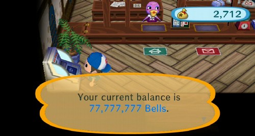 Your current balance is 77,777,777 bells.