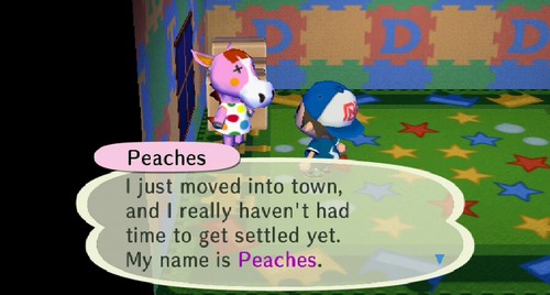 Peaches: I just moved into town, and I really haven't had time to get settled yet. My name is Peaches.