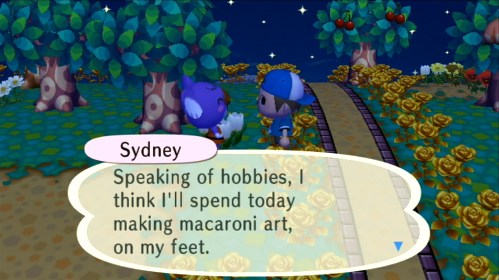 Sydney: Speaking of hobbies, I think I'll spend today making macaroni art, on my feet.