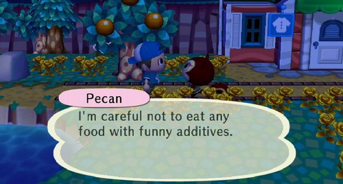 Pecan: I'm careful not to eat any food with funny additives.