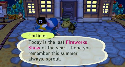 Tortimer: Today is the last fireworks show of the year! I hope you remember this summer always, sprout.