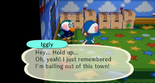 Iggly: Hey... Hold up... Oh, yeah, I just remember I'm bailing out of this town!