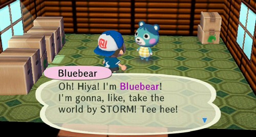 Bluebear: Oh! Hiya! I'm Bluebear! I'm gonna, like, take the world by STORM! Tee hee!