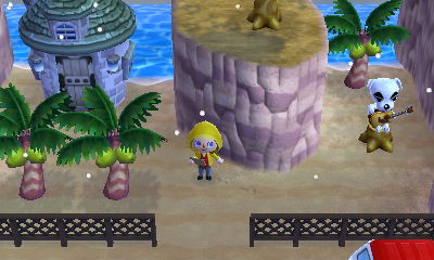The outside of K.K. Slider's house in Animal Crossing: Happy Home Designer for Nintendo 3DS.