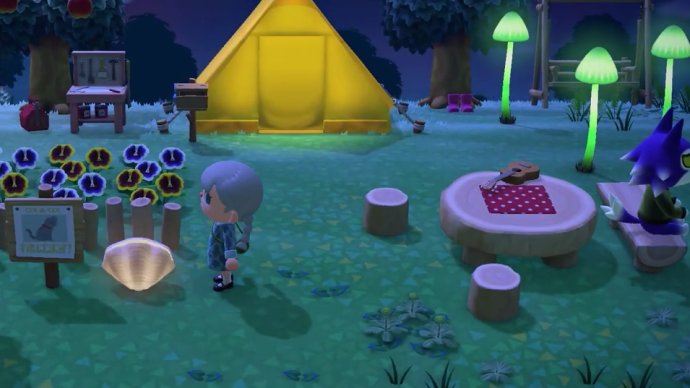 Outdoor lamps at nighttime in Animal Crossing: New Horizons (ACNH) on Nintendo Switch.