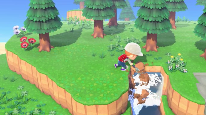 A player unearths a new waterfall in Animal Crossing: New Horizons (ACNH).