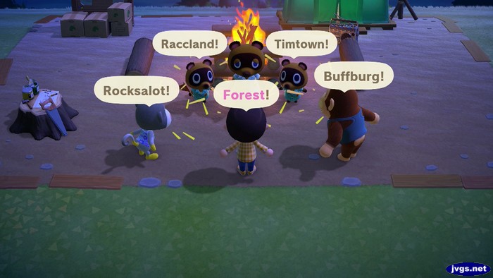 Shari: Rocksalot! Jeff: Forest! Louie: Buffburg! Tommy: Raccland! Timmy: Timtown!