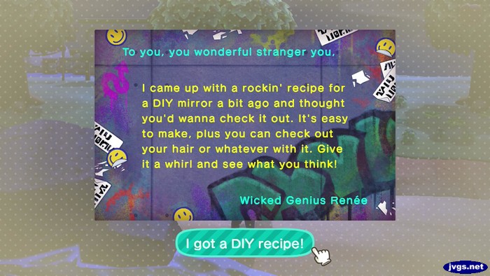 A message bottle gives a recipe for a mirror in Animal Crossing: New Horizons.