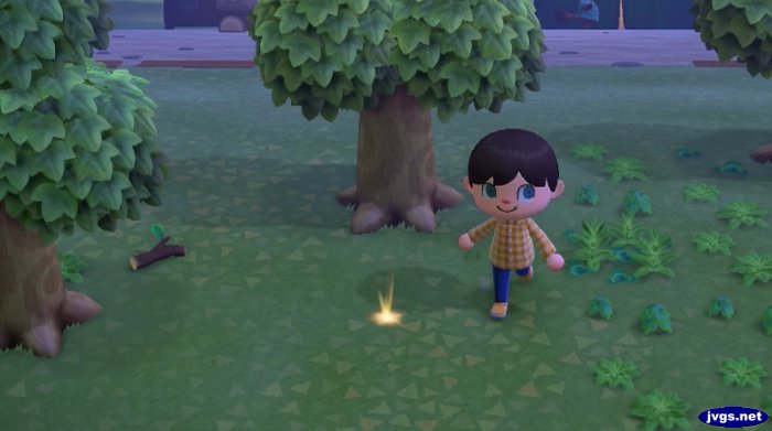A glowing spot in Animal Crossing: New Horizons.