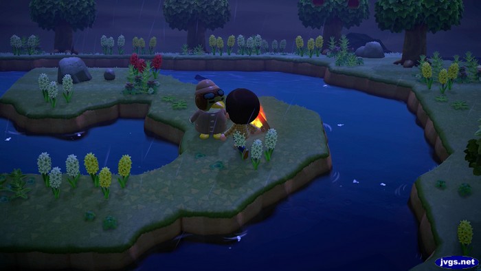 Boomer hangs out on a spiral-shaped island in Animal Crossing: New Horizons.