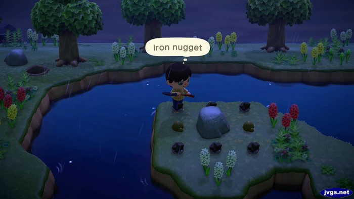 Jeff finds a bunch of iron nuggets.