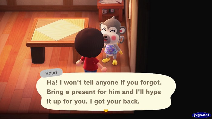 Shari: Ha! I won't tell anyone if you forgot. Bring a present for him and I'll hype it up for you. I got your back.