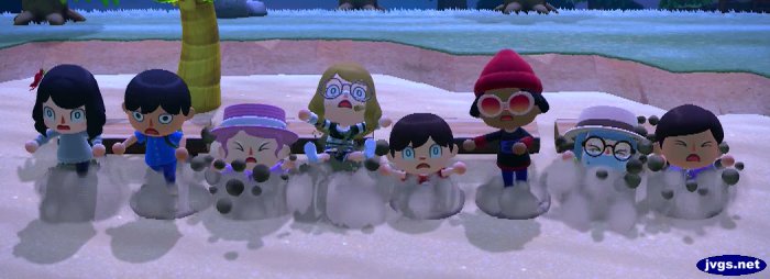 Eight players fall into holes in Animal Crossing: New Horizons.