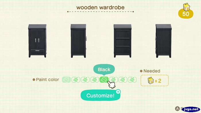Customizing a wooden wardrobe in Animal Crossing: New Horizons.