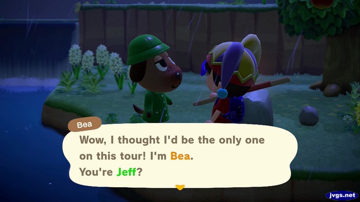 Bea: Wow, I thought I'd be the only one on this tour! I'm Bea. You're Jeff?