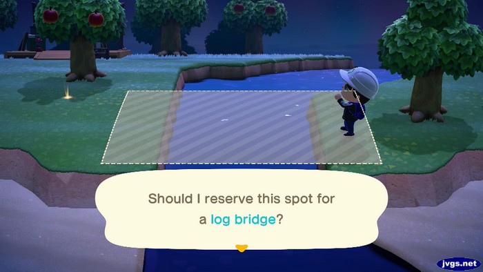 Jeff picks out a spot for a new log bridge in ACNH.