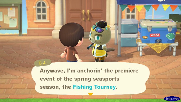 C.J.: Anywave, I'm anchroin' the premiere event of the spring seasports season, the Fishing Tourney.
